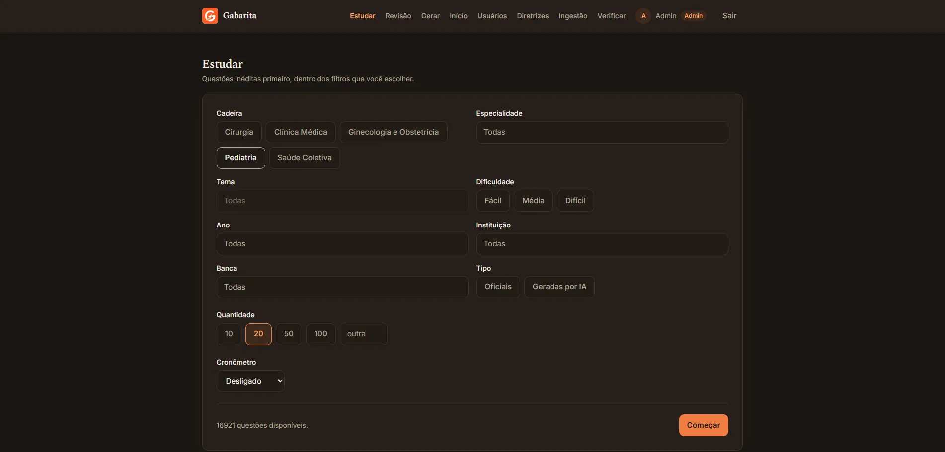 Interface do projeto Gabarita
