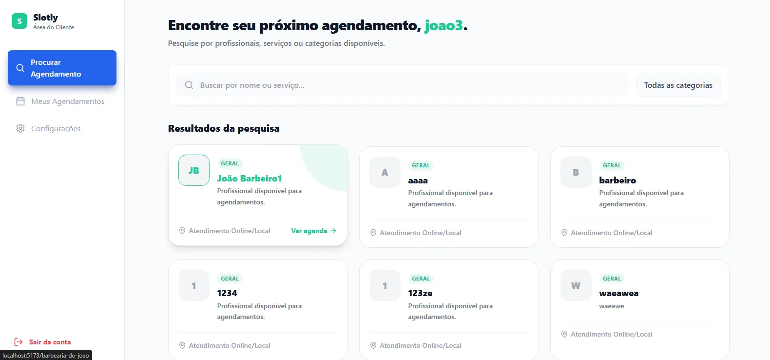 Interface do projeto Slotly